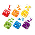 Assortment of SmartGames IQ Mini puzzles in red, orange, yellow, green, blue, and purple cases, each filled with glossy round bead-shaped logic pieces.