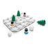 Snow Problem! puzzle set laid out with detachable snowmen parts, pine trees, and round snow pieces on a white snowy grid base, highlighting its interactive assembly gameplay.