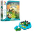 Front packaging of Smart Games Treasure Island shows a sailboat approaching a lush island with a temple hidden in greenery, designed for one player ages eight and up.