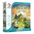 Smart Games Treasure Island box and puzzle board featuring a ship sailing toward an island with forests, mountains, and a hidden temple, offering 80 single-player challenges.