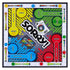 Sorry board game playing surface with bright red, blue, green, and yellow zones, smooth laminated square board showing start, home, safety zones, slide paths, and numbered spaces for classic family gameplay on a neutral background.