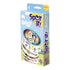 Spot It! Bluey card game package features light blue cardboard with purple logo, Bluey family artwork, stacked round symbol cards, age 4+ label, and green landscape graphics.