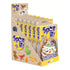 Spot It! Dinosaurs card game retail display features tan and yellow cardboard holding six boxed games, with cartoon dinosaurs, purple logos, and matching-game artwork on white.