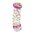 Spot It! Disney Princess card game features white round cards with colorful princess-themed symbols stacked between a pink metal tin lid and base, displayed vertically on white.