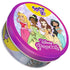 Spot It! Disney Princess storage tin features a glossy pink metal round case with Aurora, Tiana, Belle, and Jasmine artwork, purple Spot It! logo, and Disney Princess branding.