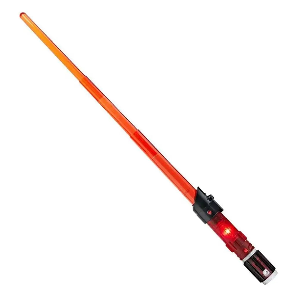 Star Wars Lightsaber Forge Darth Vader toy with red telescoping blade, translucent red hilt, and black emitter shown fully extended against a clean white backdrop for clear product display.