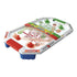 Super Mario themed air hockey board in play with two red paddles and glowing effect lines, featuring Mario and Luigi designs on the white surface.