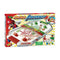 Box packaging of Super Mario air hockey set with bright colors, bold Mario artwork, and photos showing kids playing on the red and green tabletop game.