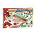 Box packaging of Super Mario air hockey set with bright colors, bold Mario artwork, and photos showing kids playing on the red and green tabletop game.