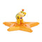 Super Mario Galaxy Movie Bowser Jr. figure features yellow plastic, a green shell and orange crest, posed with raised fists on a glossy orange star platform against white.