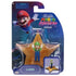 Super Mario Galaxy Movie Luigi figure wears green and blue overalls with white gloves, displayed on a gold star platform inside dark blue Jakks retail packaging.