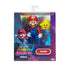 Super Mario Galaxy Movie Mario figure in red and blue plastic is boxed with a yellow Luma accessory in Jakks galaxy-themed retail packaging with a clear display window.