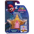 Super Mario Galaxy Movie Princess Peach figure wears a pink gown, white gloves and gold crown, displayed on a gold star platform inside dark blue Jakks retail packaging.