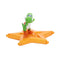 Super Mario Galaxy Movie Yoshi figure is green plastic with a white belly, red saddle and orange shoes, posed with one arm raised on a glossy orange-gold star platform.