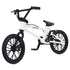 Tech Deck BMX finger bike in white and black metal and plastic, compact stunt frame with spoked wheels, pegs, and handlebars, designed for freestyle tricks on a clean white studio background.