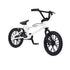 Tech Deck BMX finger bike in white metal frame with black rubber tires, compact stunt bike form with pegs, pedals, and handlebars, designed for freestyle tricks on a clean white background.