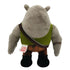 Rear view of Teenage Mutant Ninja Turtles Rocksteady plush, gray rhino design with soft fabric texture, green vest, brown camo pants, and black plush boots.