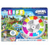 Front of The Game of Life Giant Edition box with bright artwork, a large spinner, and a child shown playing on the oversized mat, emphasizing fun for all ages.