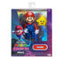 Super Mario Galaxy Movie Mario action figure packaging shows colorful box with glossy window, plastic figure inside with yellow star accessory, cosmic themed background and branded Nintendo Jakks design.