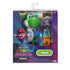 Super Mario Galaxy Yoshi action figure package in multicolor printed cardboard and clear plastic window box, rectangular display form with Nintendo branding on a cosmic themed retail background