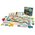 Ticket to Ride First Journey board game features a colorful North America map with red, blue, green, yellow, and black plastic trains, cards, rules, and box on white.