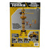 Back of Tonka Mighty Crane Construction Set box showing crane assembly details, accessories, mini workers, and compatible construction vehicles like dump and cement trucks for creative construction play.