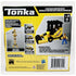 Tonka Steam Roller Construction Set box back featuring a yellow roller vehicle, one construction worker figure, and images of other Tonka sets including a crane, front loader, and backhoe loader on a yellow background.
