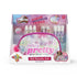 Toy Box “Feeling Pretty” DIY Beauty Set packaging featuring a glittery pink and purple pouch, mini bottles, and tools for making lotion, perfume rollers, and salt scrub, aimed at creative self-care play.