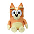 Bluey Bingo plush toy in orange and cream soft fabric with upright ears and rounded limbs, upright seated form, large oval eyes and smiling face, cuddly plush character, isolated on white background