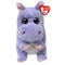 Ty Beanie Bellies Henrietta hippo plush toy in soft purple fuzzy fabric with rounded chubby body shape, featuring glittery pink eyes, small ears, embroidered nostrils, pale belly, and pink paw accents on a white background.