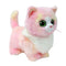 Ty Beanie Babies Lady pink cat plush toy in pastel pink and cream soft faux fur with rounded kitten shape, featuring large green glitter eyes, pink nose, whiskers, and upright ears on a white background.