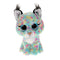 Ty Beanie Babies lynx plush toy in multicolor pastel blue, pink, and yellow soft faux fur with small sitting cat shape, featuring tufted ears, large glittery blue eyes, white muzzle, and fluffy texture on a white background.