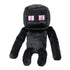 Minecraft Ender Dragon plush toy in black soft fabric with blocky pixel-style shape, featuring square head, purple eyes, long limbs, and minimalist facial details, on a plain white background.