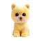 Ty Beanie Babies Palmer Pomeranian plush toy in soft pastel yellow faux fur with small rounded puppy shape, featuring large purple glitter eyes, short snout, tiny ears, and fluffy texture on a white background.