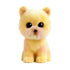 Ty Beanie Babies Palmer Pomeranian plush toy in soft pastel yellow faux fur with small rounded puppy shape, featuring large purple glitter eyes, short snout, tiny ears, and fluffy texture on a white background.