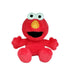 Sesame Street Elmo plush toy in bright red soft fabric with rounded character shape, featuring large white eyes, orange nose, and open smiling mouth, with outstretched arms, on a white background.