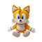 Sonic Tails plush toy Ty Beanie Babies character in orange and white soft fabric, rounded fox form with blue eyes and twin tails, seated facing forward against a plain white studio background.
