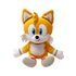 Sonic Tails plush toy Ty Beanie Babies character in orange and white soft fabric, rounded fox form with blue eyes and twin tails, seated facing forward against a plain white studio background.