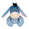 Disney Eeyore plush toy in soft blue fabric with rounded donkey shape, featuring long floppy ears with pink lining, black tufted mane, embroidered eyes, displayed on a plain white background.