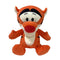 Disney Tigger plush toy in bright orange soft fabric with rounded tiger shape, featuring black stripes, cream muzzle and belly, red nose, and stitched eyes, displayed on a plain white background.
