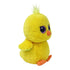 Ty Beanie Boos Chirps chick plush toy in bright yellow fuzzy fabric with rounded body and side profile shape, featuring purple glitter eyes, orange beak and feet, small wings, and tufted head on a white background.