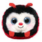 TY Beanie Bouncer plush toy of Buggie the Ladybug, featuring soft black and red fur, large blue glittery eyes, a smiling white face, and sparkly red antennae and feet, designed for cuddly play.
