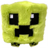 TY Beanie Bouncer Creeper plush features bright lime green fuzzy fabric, square block-shaped body, pixel-style black and white embroidered eyes, iconic creeper face pattern, small stitched feet, and compact bouncy toy design on a clean white background.