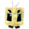 TY Beanie Bouncer Minecraft Bee plush features soft yellow fuzzy fabric, square block-shaped body, pixel-style black eyes with blue highlights, small stitched wings on top, brown stitched feet, and a compact bouncy toy design on a clean white background.