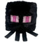 Minecraft Ender Dragon plush toy by Ty Beanie Bouncers, featuring soft black fuzzy fabric, a cube-shaped body, pink and purple embroidered square eyes, short dangling legs, and a minimalist pixel-style design on a clean white background.