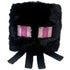 Minecraft Ender Dragon plush toy by Ty Beanie Bouncers, featuring soft black fuzzy fabric, a cube-shaped body, pink and purple embroidered square eyes, short dangling legs, and a minimalist pixel-style design on a clean white background.