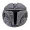 Star Wars Mandalorian plush with gray faux-fur texture, rounded helmet-like shape, dark central visor design, and soft sculpted details, displayed against a clean white background.