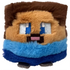 TY Beanie Bouncer Steve plush character features soft tan and brown fuzzy fabric, square block-shaped body, pixel-style embroidered blue and white eyes, small pink mouth, blue shirt, dark blue pants, and compact bouncy toy design on a white background.