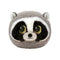 TY Beanie Bouncers raccoon plush toy in gray and white soft faux fur, rounded squishy ball shape with black eye patches, large gold glitter eyes and small ears, cute face, designed for bouncing play, isolated on white background