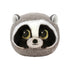 TY Beanie Bouncers raccoon plush toy in gray and white soft faux fur, rounded squishy ball shape with black eye patches, large gold glitter eyes and small ears, cute face, designed for bouncing play, isolated on white background